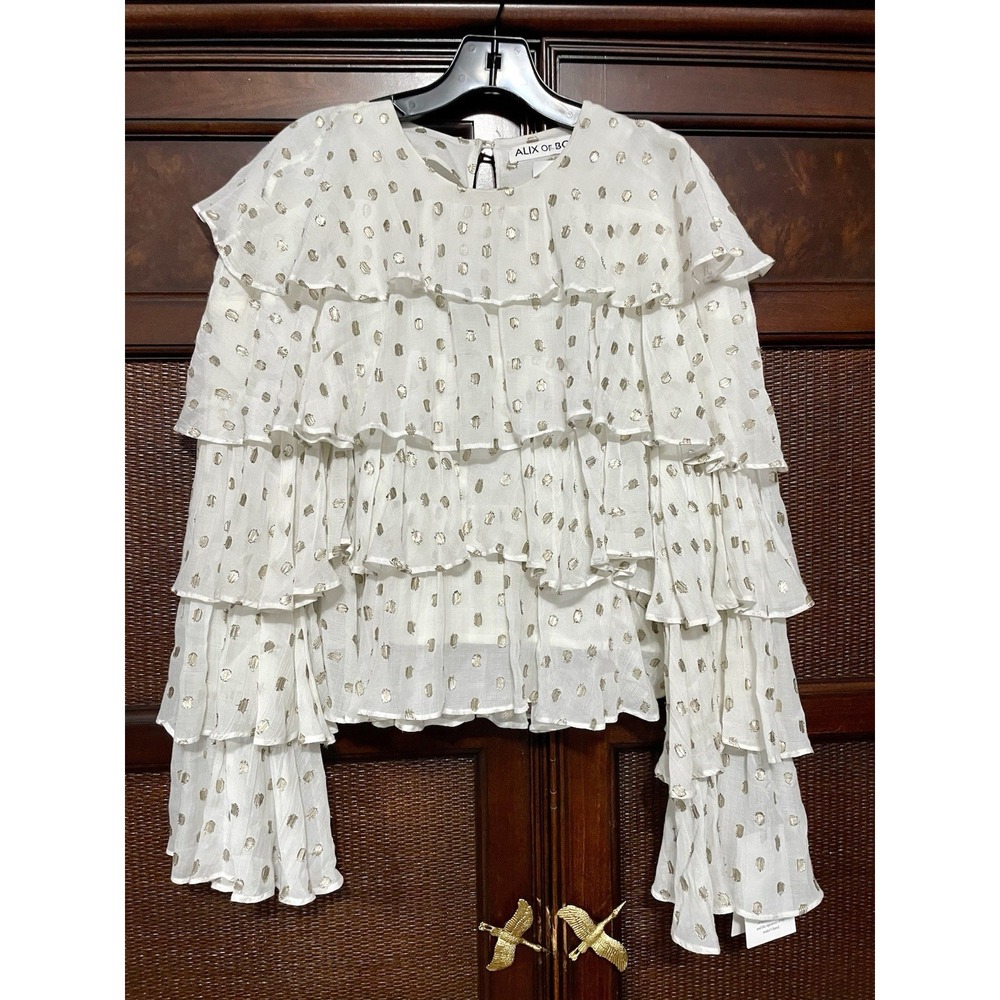 Alix Of Bohemia Rufus Bronze Mist Ruffle Top Polka Dot Size S Bohemian Festive